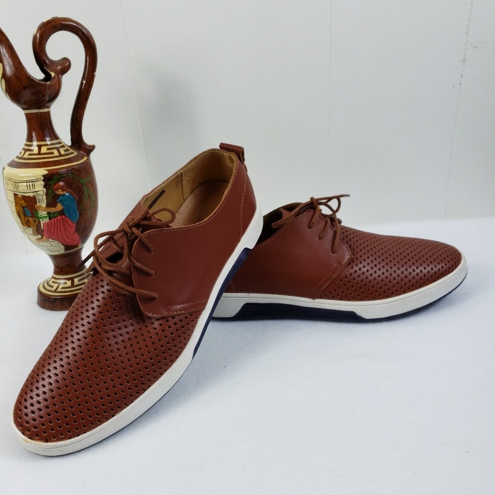 Mermak Brown Perforated Low Top Men's Sneaker Dress Lace up Style Fisherman 8.5